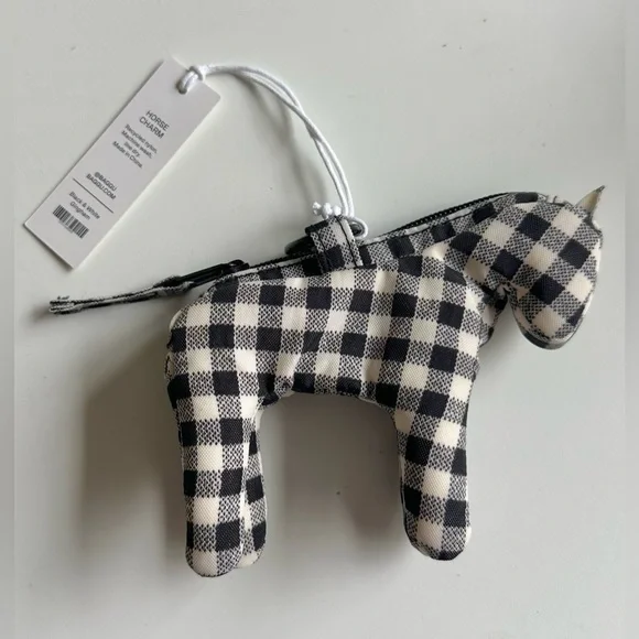 NEW Baggu Horse Charm Nylon Bag Keychain Pony Holder Gingham Plaid Black - Picture 4 of 6